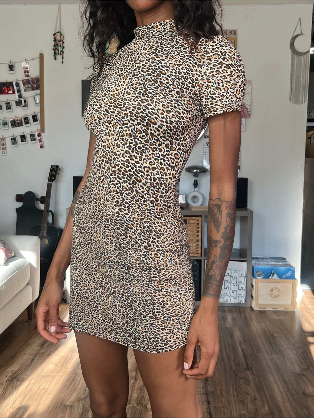 Bodycon Leopard Print Mini Dress With Split